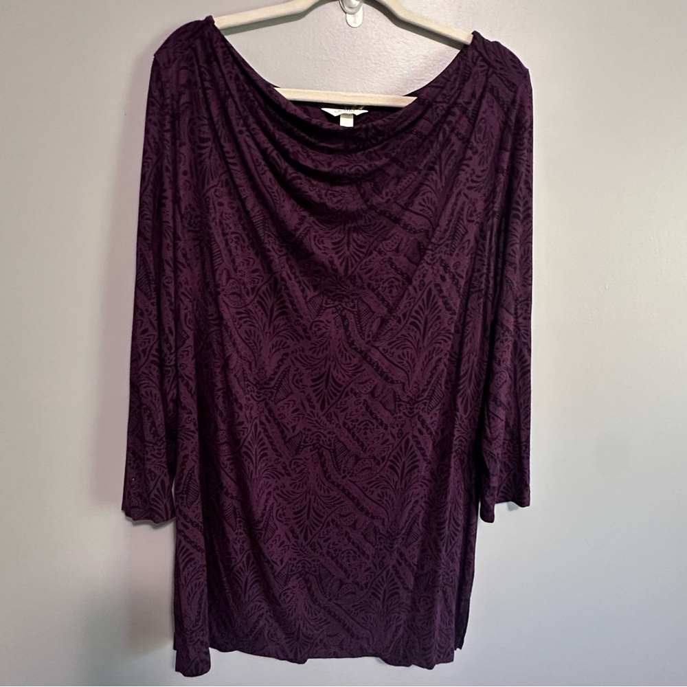 Soma Purple Paisley Tunic Top Womens Large 3/4 Sleeve Soft Stretch